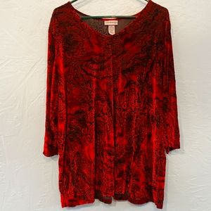 Catherines 2x (22/24W) red and black burnout top